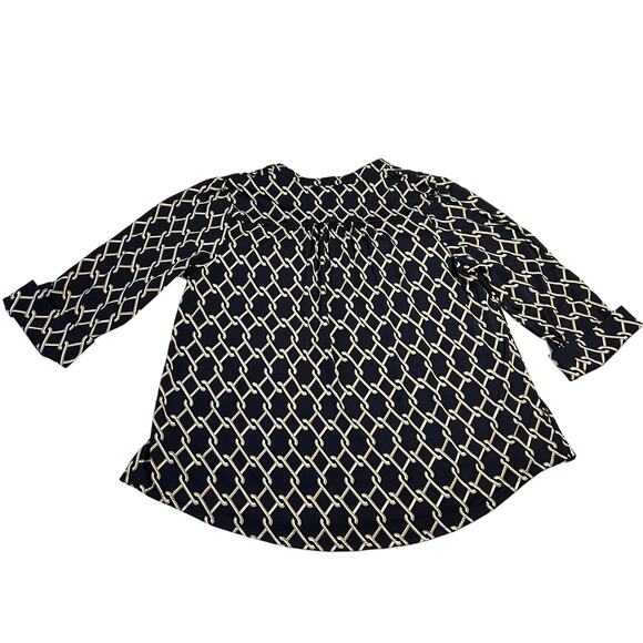 Cocomo Split Neck Chain Link Print Popover Blouse Size 2X 3/4 Roll Tab Sleeve - Picture 4 of 12